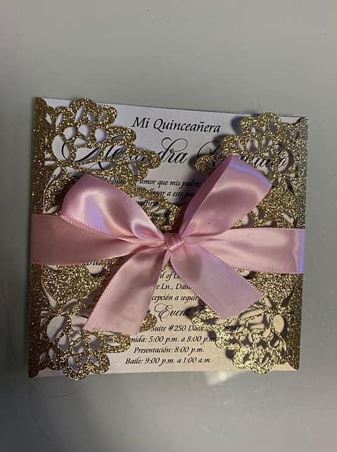 Pink and gold quinceanera sweet 16 invitation | Rosemarie Invites