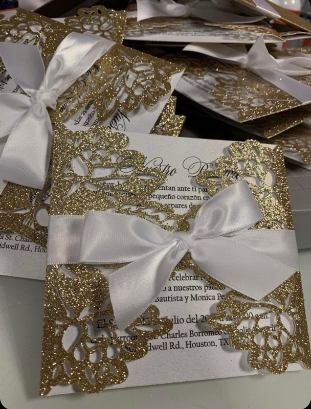 Gold and white quinceanera, wedding, sweet 16 invitation | Rosemarie ...